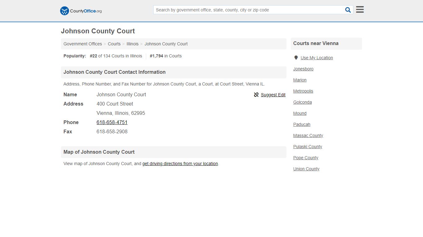 Johnson County Court - Vienna, IL (Address, Phone, and Fax)